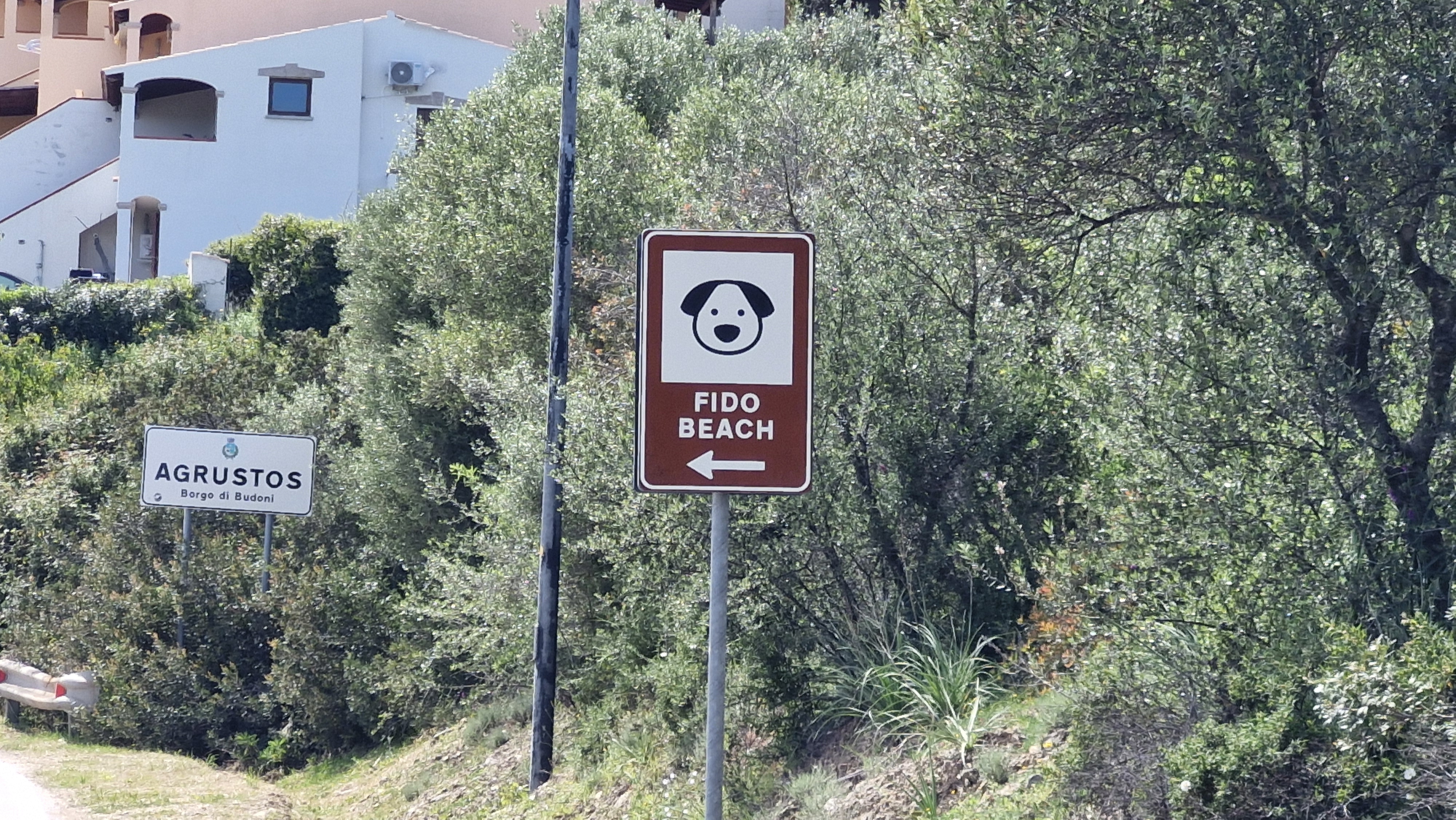 A sign for Fido Beach in Agrustos, near Budoni.