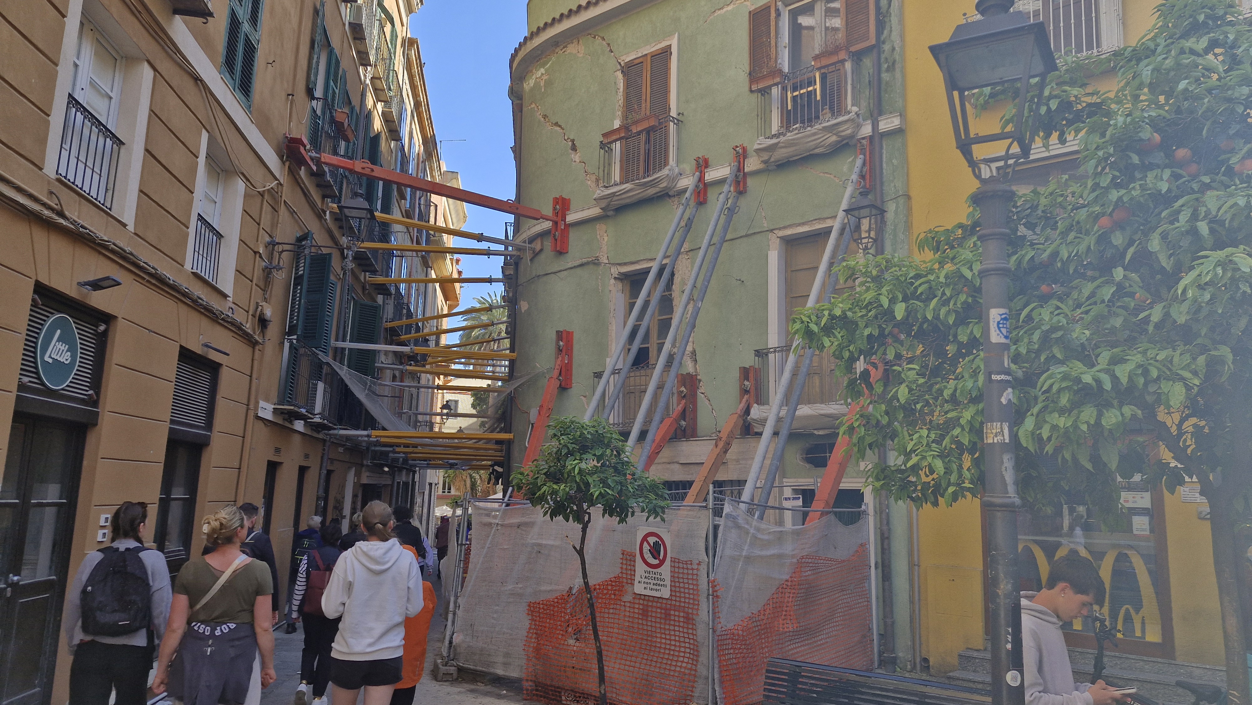 A narrow street in the historic center of Cagliari.