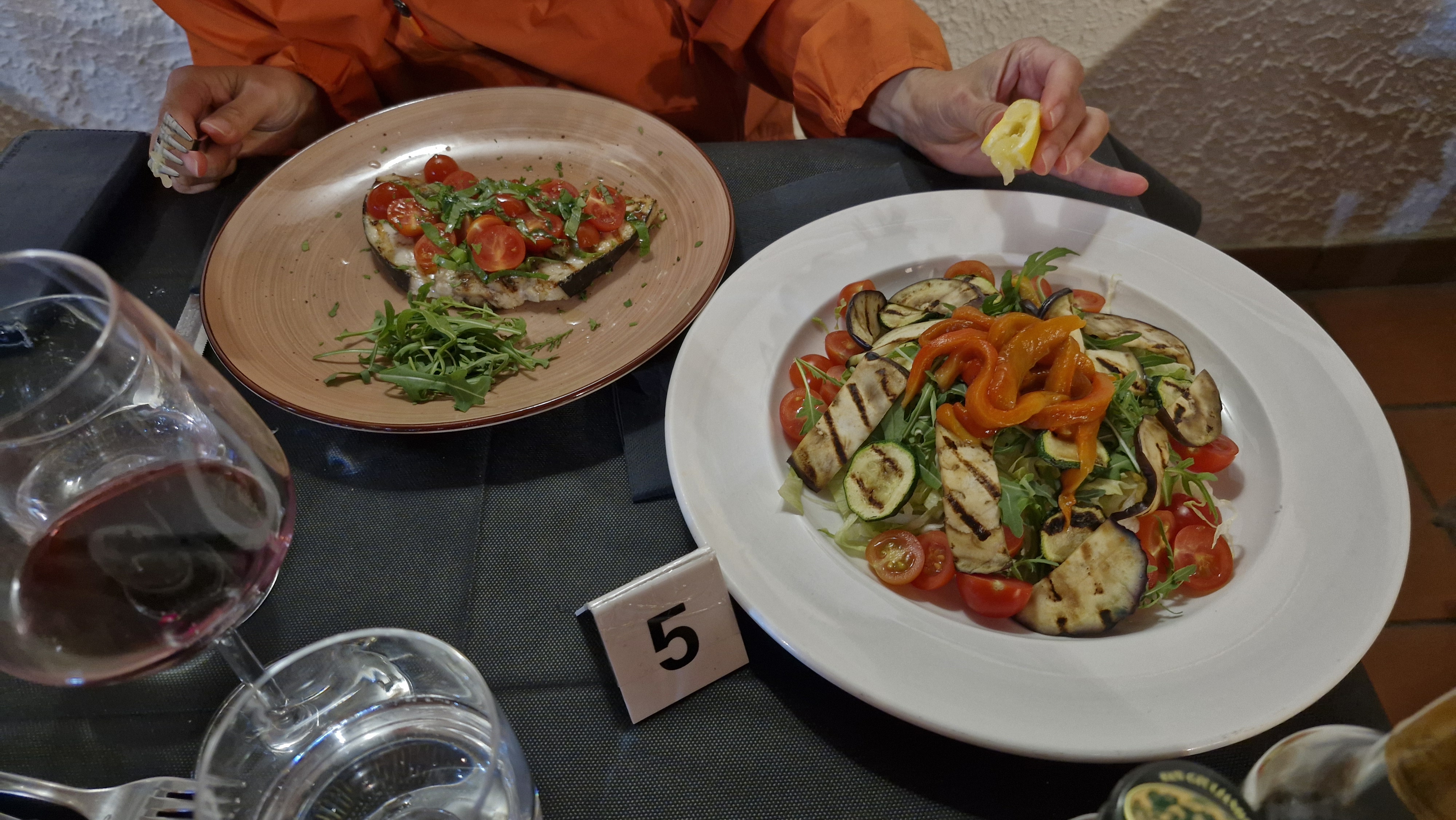 Dinner in Giba, enjoying fresh local food.