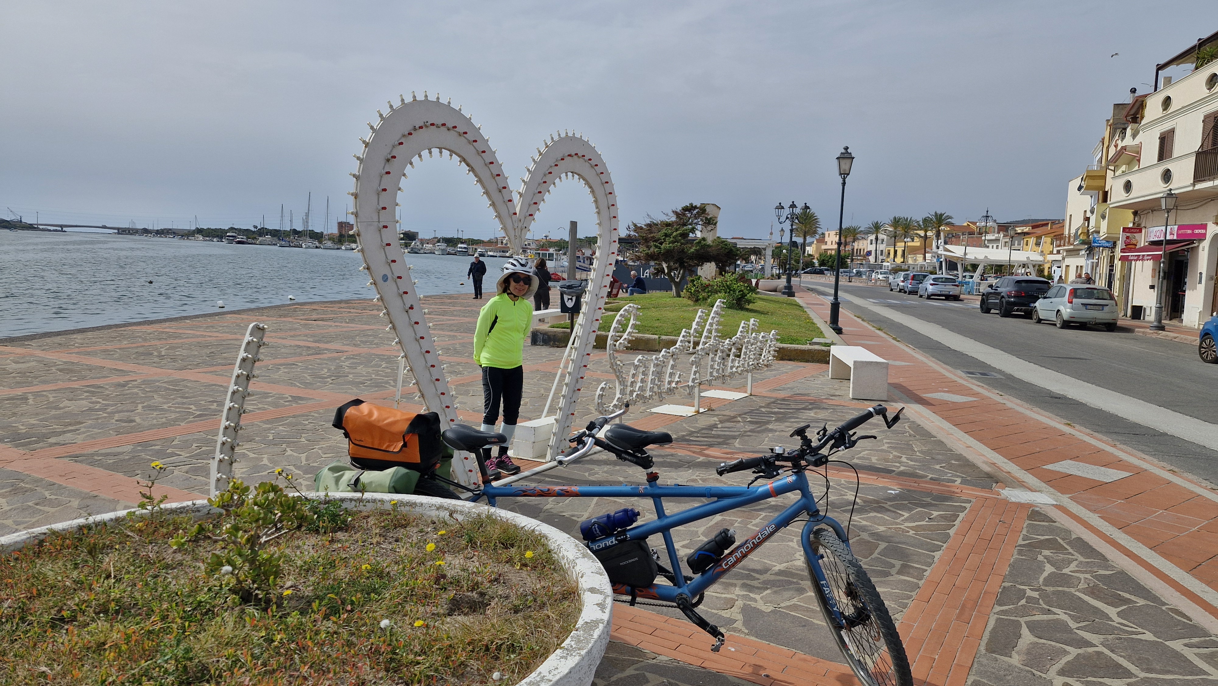 Posing with the tandem bike in Calasetta.
