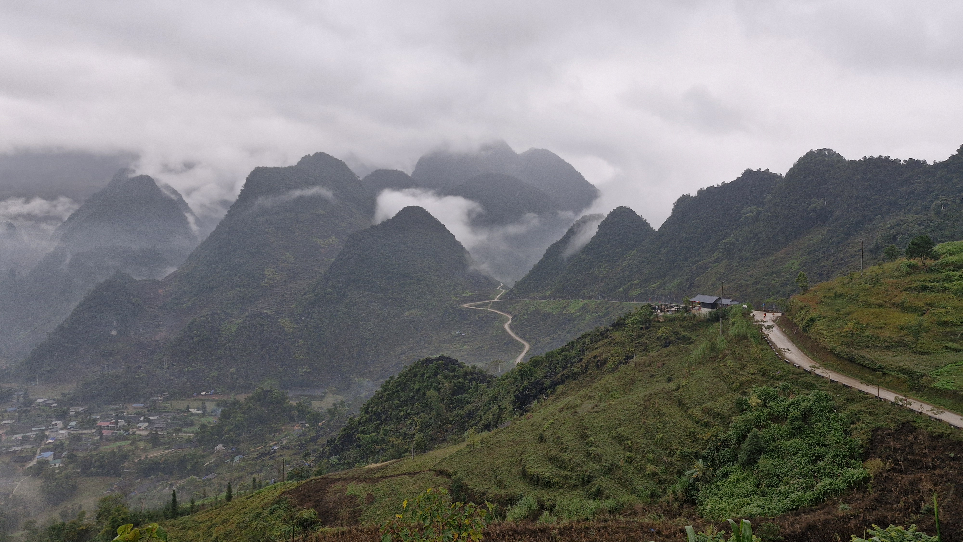 Cycling misty mountain roads