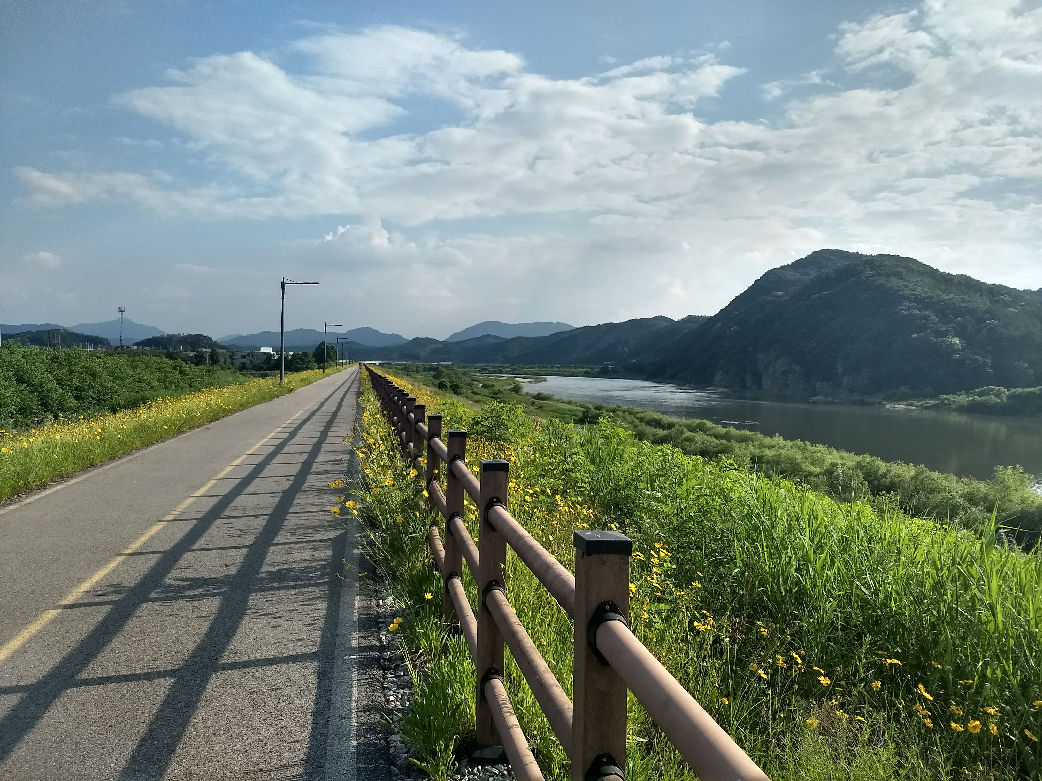 A road with a fence along the side of a river

Description automatically generated